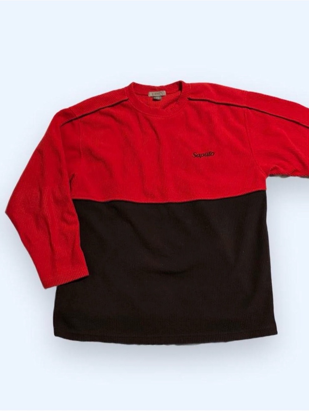 Saputo Red and Black Colorblock Ribbed Crewneck Sweater